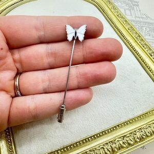 Vintage Jewelry Enamel White Butterfly Stick Pin